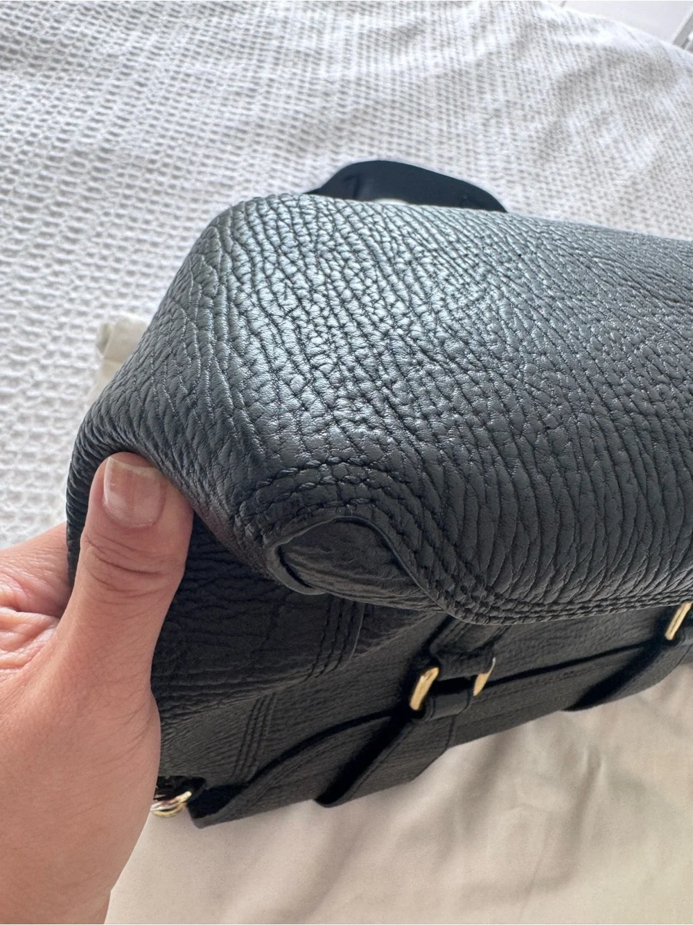 3.1 Phillip Lim Black Leather Satchel with Gold Hardware and Top Handle